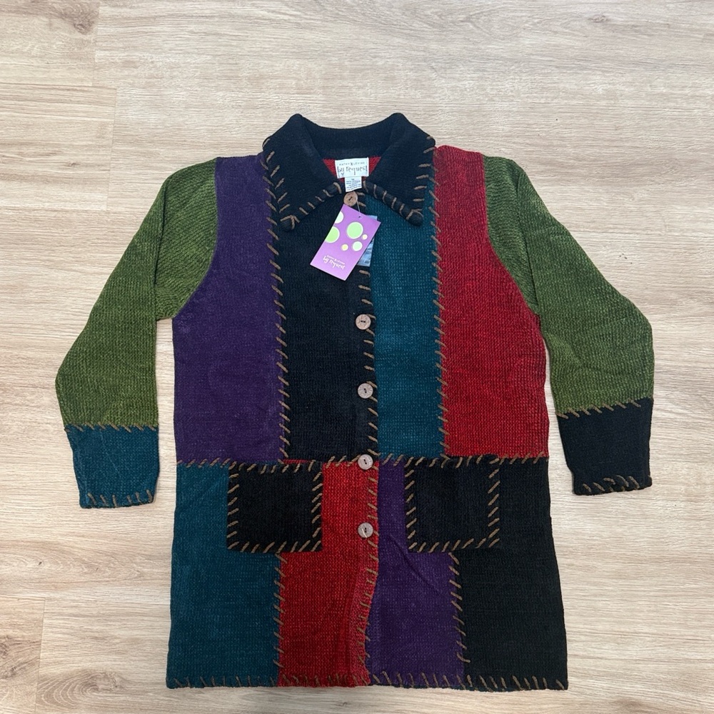 Vintage Kathy Levine by request Colorful Patchwork Cardigan - Picture 3 of 5
